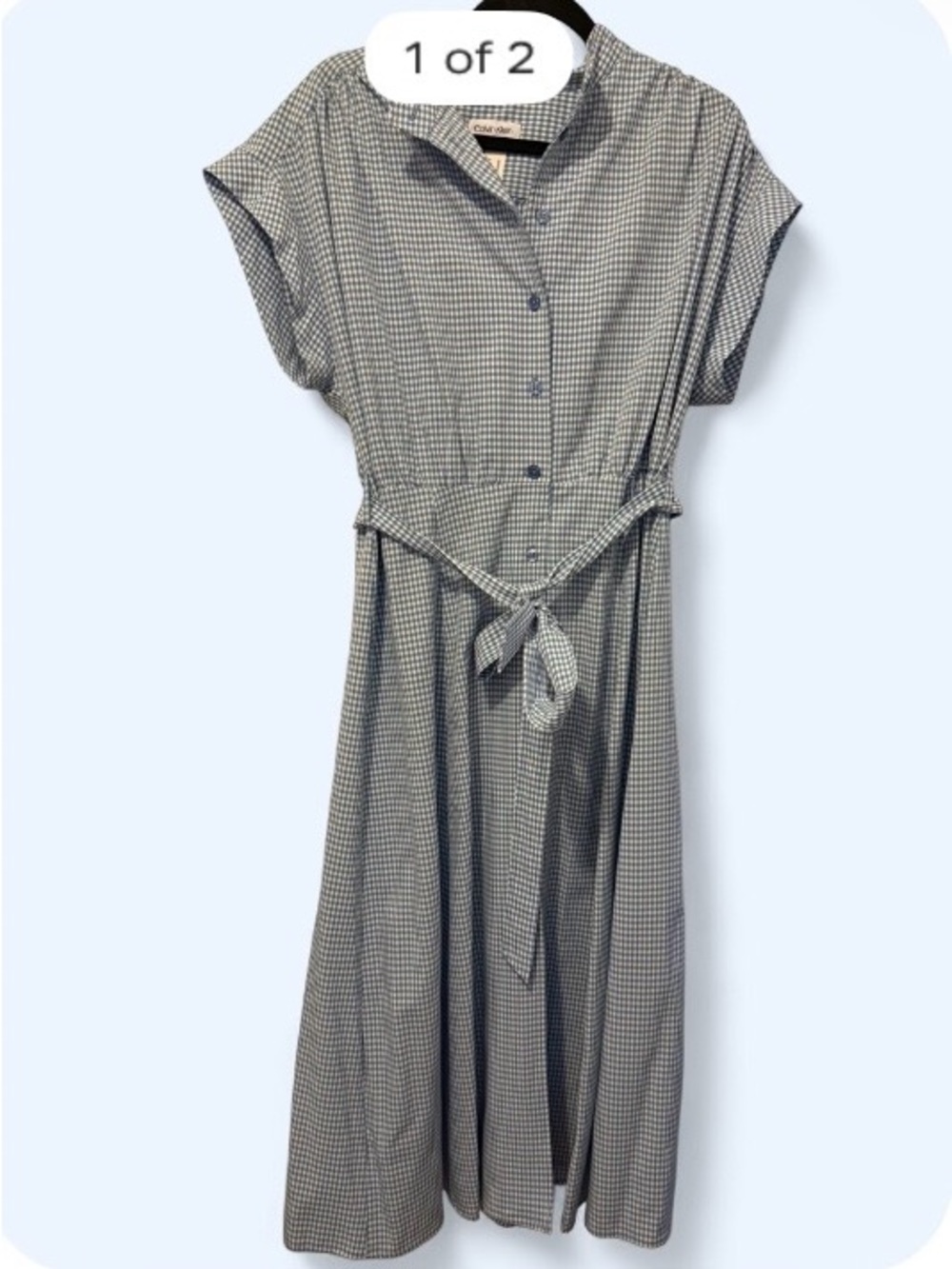 Calvin Klein Black & White Gingham Button-Front Maxi Dress